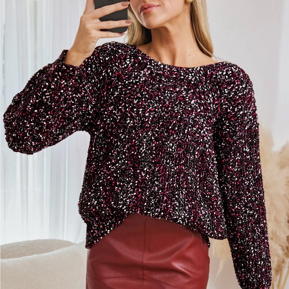 NWOT- Cupshe Confetti Knit Long Sleeve Round Neck Sweater- Size S